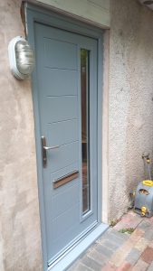 Stronghold Composite Front Door in Moondust Grey, installed in Glasgow