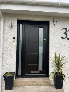 Black composite door and sidescreen with satin glass